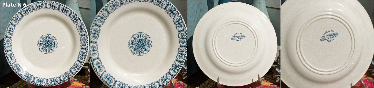 French Ironstone Blue Transferware Plate Terre de Fer Offert par les Magasins de la ville de Strasbourg 53-55 Avenue D’Italie 53-55 PARIS