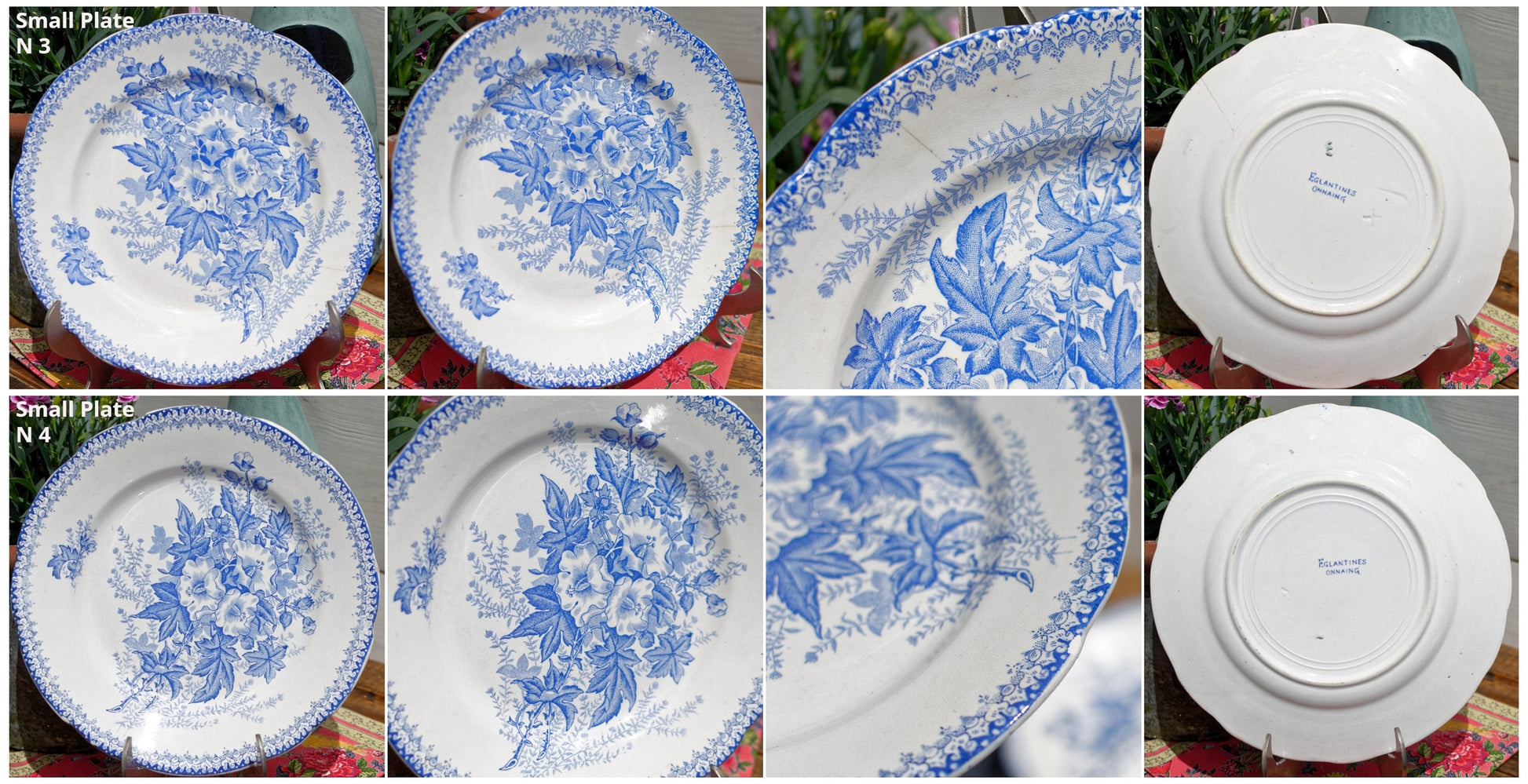 French Ironstone Blue Transferware Plate EGLANTINES ONNAING Terre de Fer