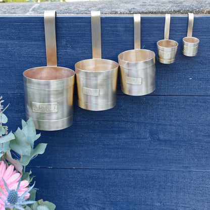 French Vintage Hanging Brass Measuring Cups Ladles with Hock Handles