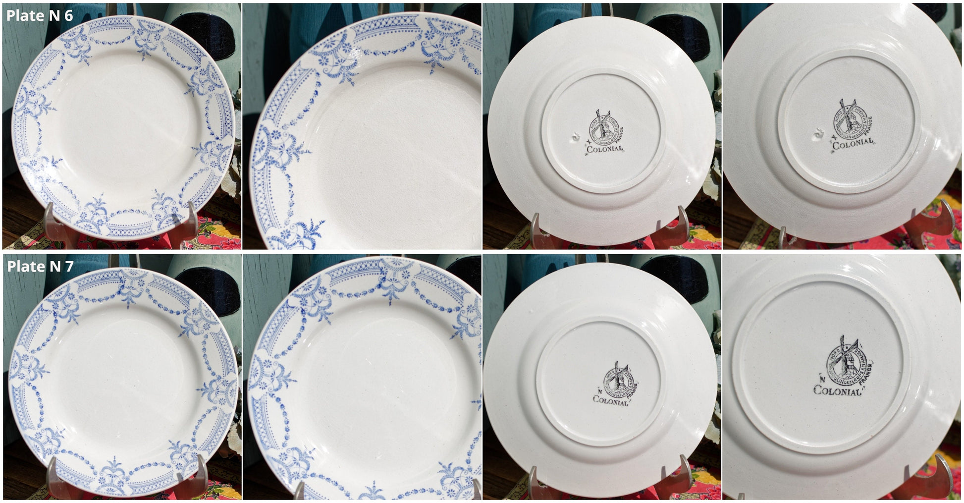 French Ironstone Blue Transferware Plate Nord Hamage Moulin des Loups France Colonial Motif Terre de Fer 