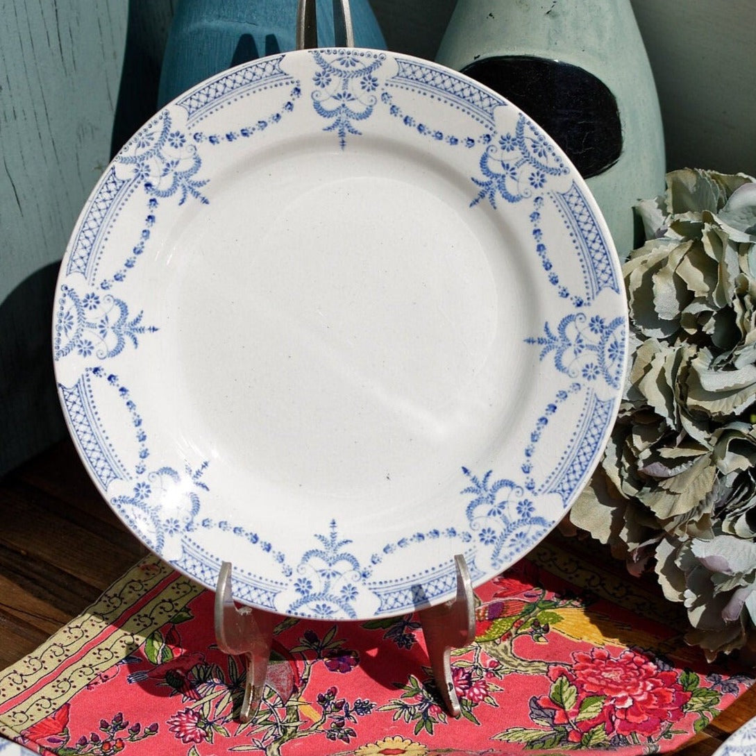 French Ironstone Blue Transferware Plate Nord Hamage Moulin des Loups France Colonial Motif Terre de Fer 