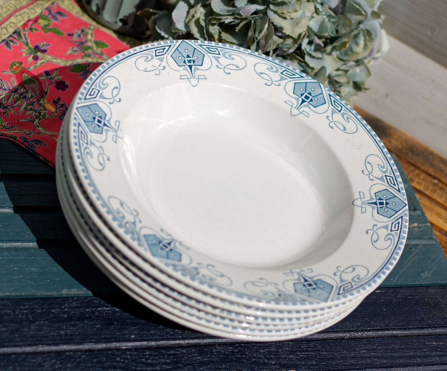 French Ironstone Blue Transferware Soup Plate GERMAINE France Sarreguemines U&C Terre de Fer