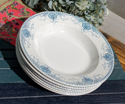 French Ironstone Blue Transferware Soup Plate GERMAINE France Sarreguemines U&C Terre de Fer