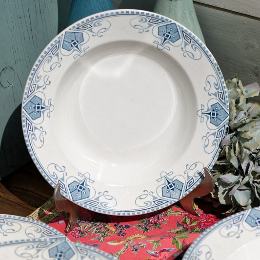 French Ironstone Blue Transferware Soup Plate GERMAINE France Sarreguemines U&C Terre de Fer