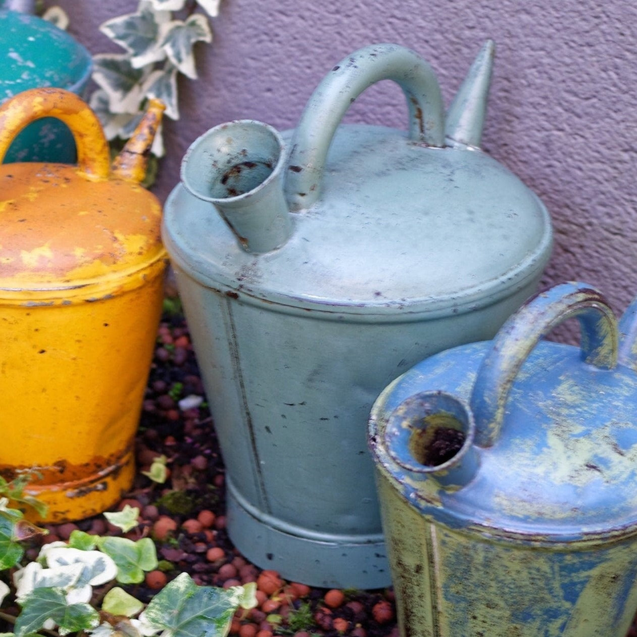 French Antique Galvanized Metal Canister Watering Can Home Decor