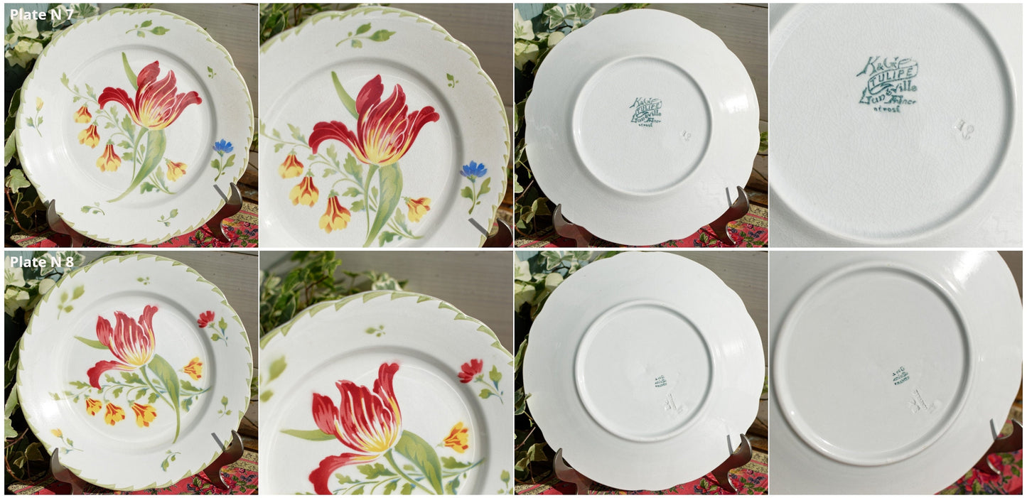 Années 1880/1900 ~ « TULIPE » K&amp;G (Keller et Guérin) Lunéville ~ Français Assiette à dîner antique en pierre de fer ~ Terre de Fer