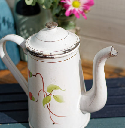 French Enamel Floral Cafetiere Coffee Pot