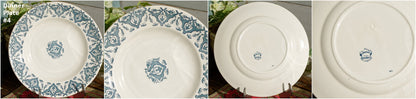 French Ironstone Blue Transferware Plate LONGWY France RHODES terre de fer