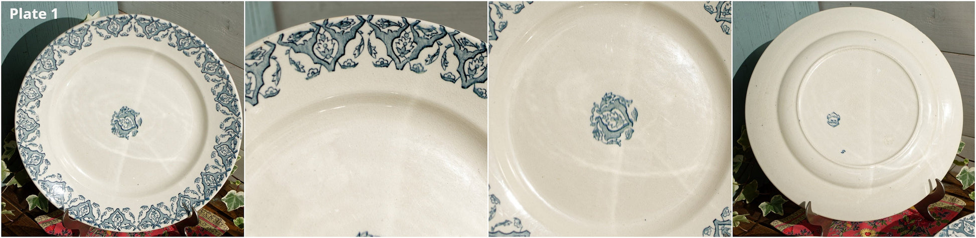 French Ironstone Blue Transferware Serving Plate LONGWY RHODES Terre de Fer