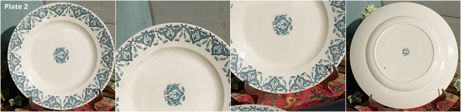 French Ironstone Blue Transferware Serving Plate LONGWY RHODES Terre de Fer