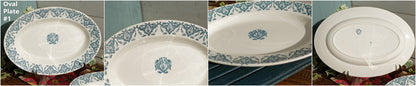 French Ironstone Blue Transferware Oval Serving Plate LONGWY RHODES Terre de Fer