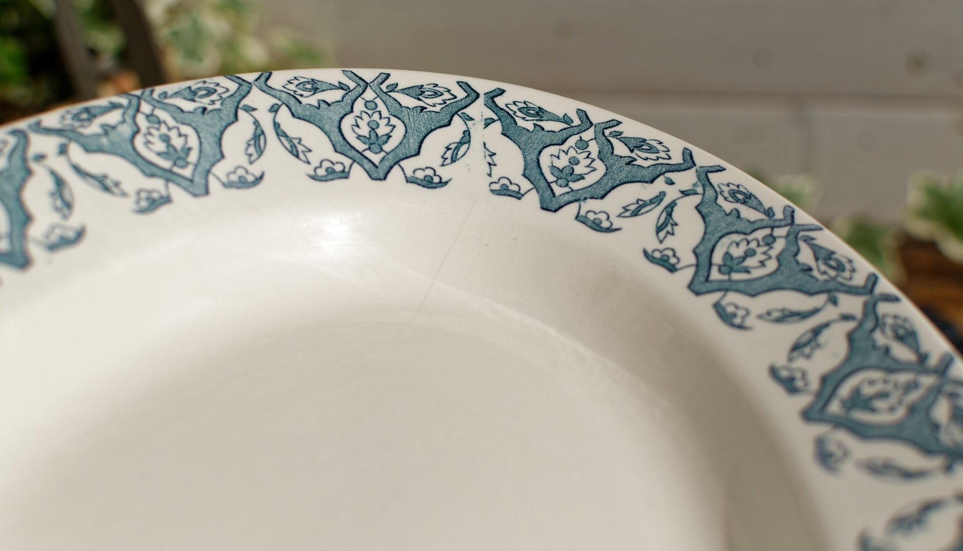 French Ironstone Blue Transferware Oval Serving Plate LONGWY RHODES Terre de Fer