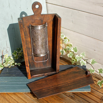 French Antique Handmade Wooden Hanging Cheese Grater Box Wall Mountable "Rape de Fromage"