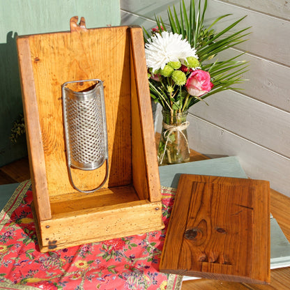 French Antique Handmade Wooden Hanging Cheese Grater Box Wall Mountable "Rape de Fromage"