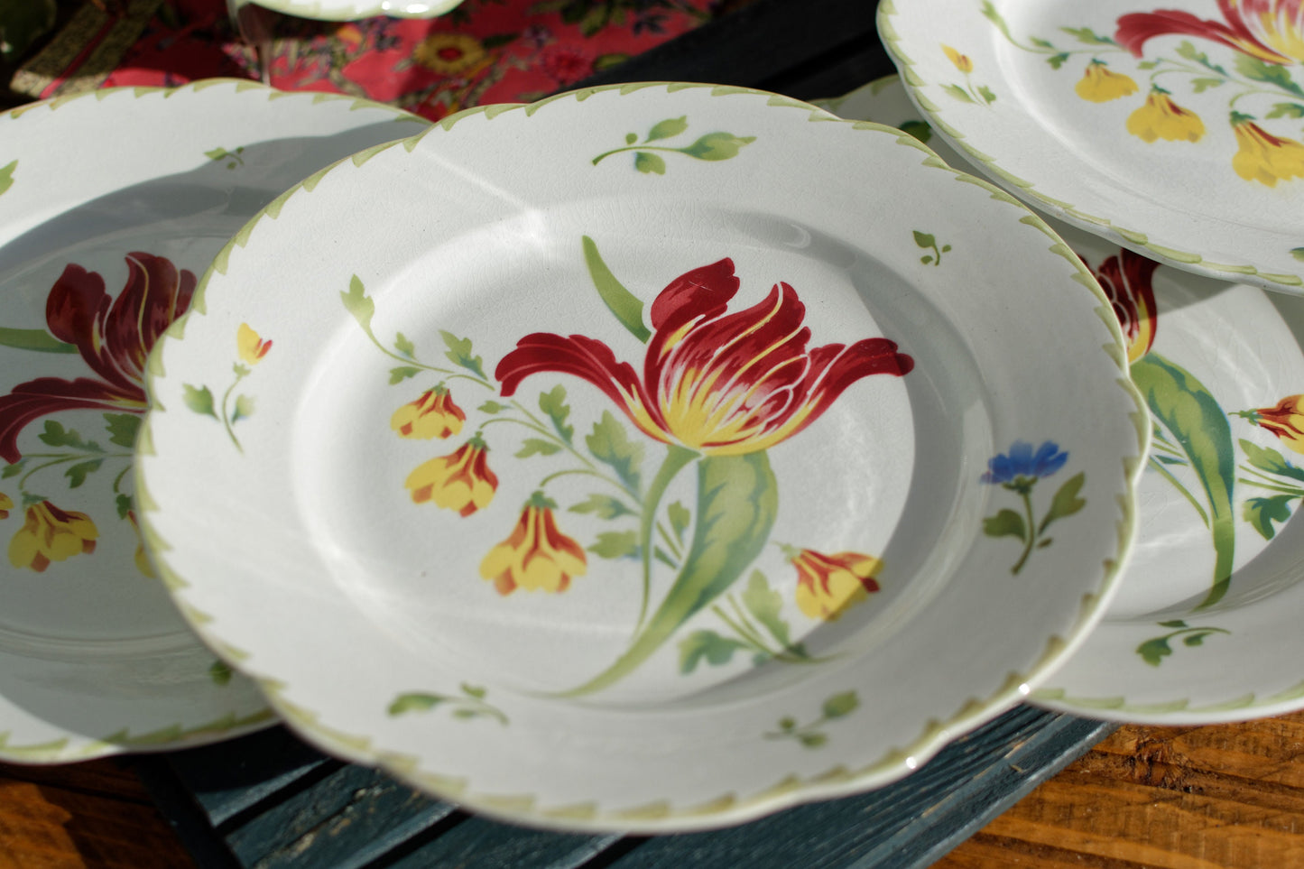 Années 1880/1900 ~ « TULIPE » K&amp;G (Keller et Guérin) Lunéville ~ Français Assiette à dîner antique en pierre de fer ~ Terre de Fer