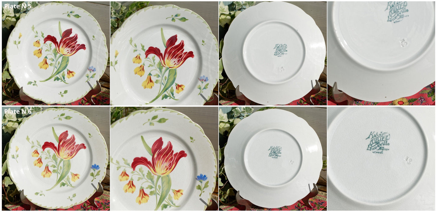 Années 1880/1900 ~ « TULIPE » K&amp;G (Keller et Guérin) Lunéville ~ Français Assiette à dîner antique en pierre de fer ~ Terre de Fer