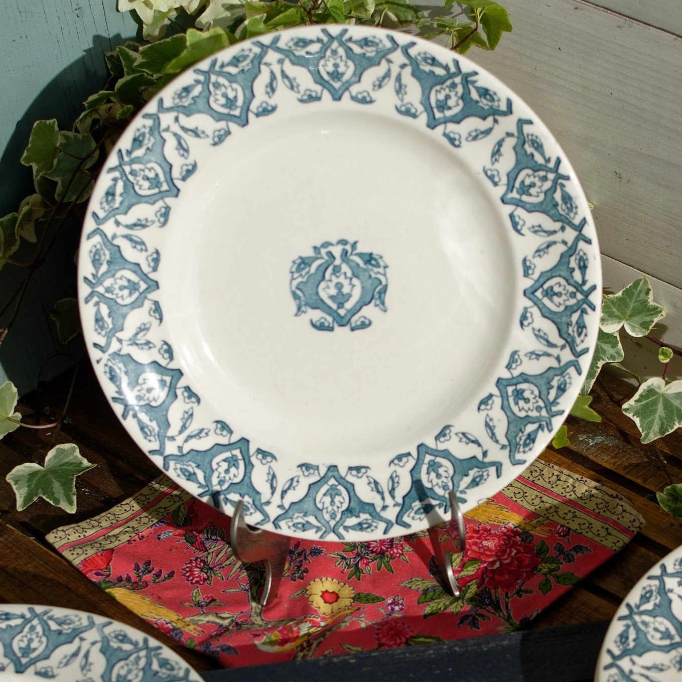 French Ironstone Blue Transferware Plate LONGWY France RHODES terre de fer