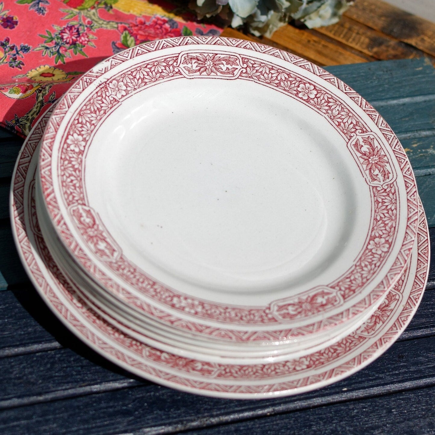 French Ironstone Red Transferware Plate Nouvelles Usines Ceramiques du Nord GABRIELLE France Terre de Fer