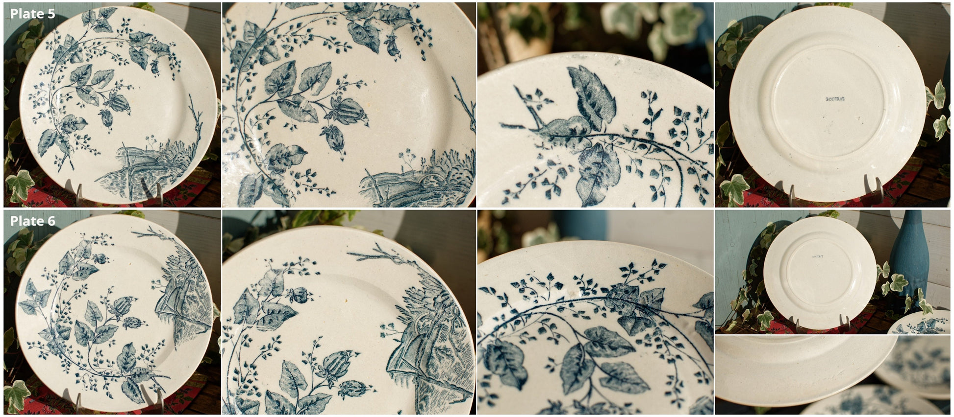 1800s ~French Antique Ironstone Blue TRANSFERWARE Dinner Plate ~ "BOUTRAS" Model ~ Made by Salins ~ Earthware ~ Terre de fer