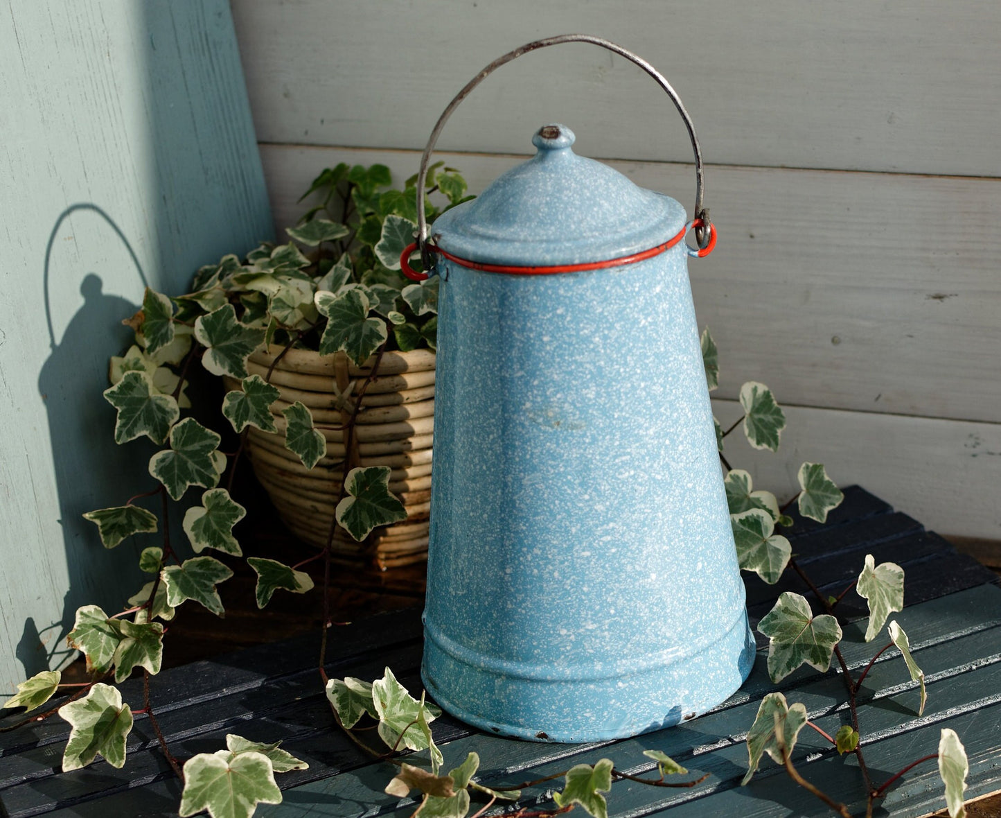 French Enamel Milk Pail Churn