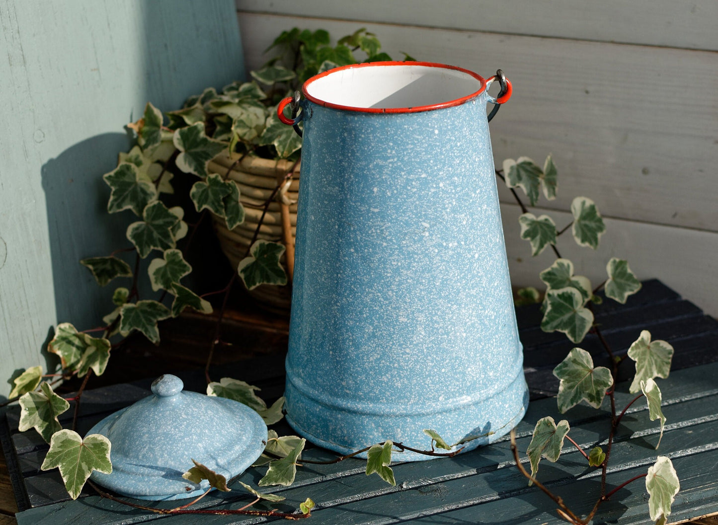 French Enamel Milk Pail Churn