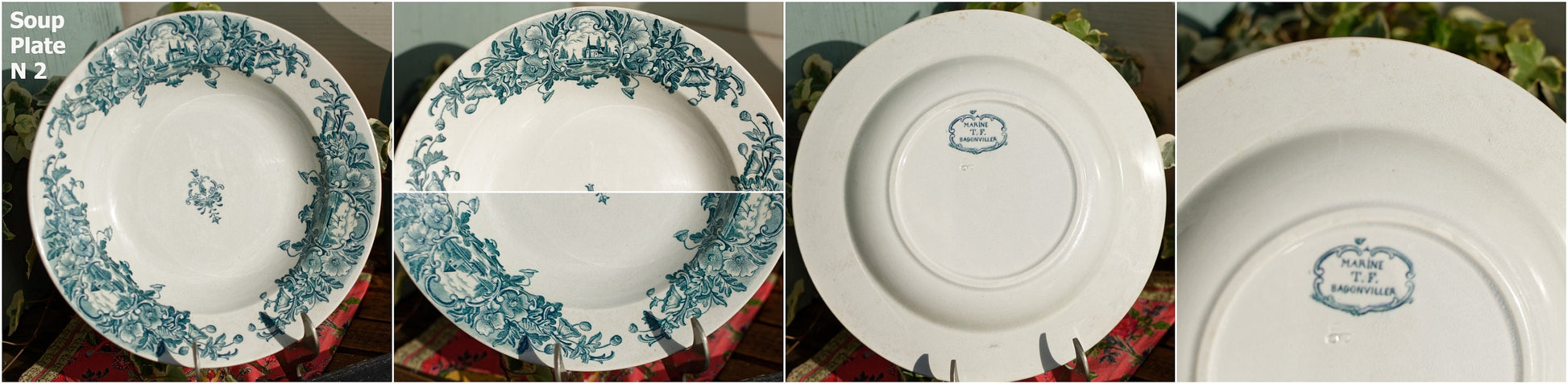 French Ironstone Blue Transferware Marine FT (Fenal Theophile) Badonviller France Terre de Fer