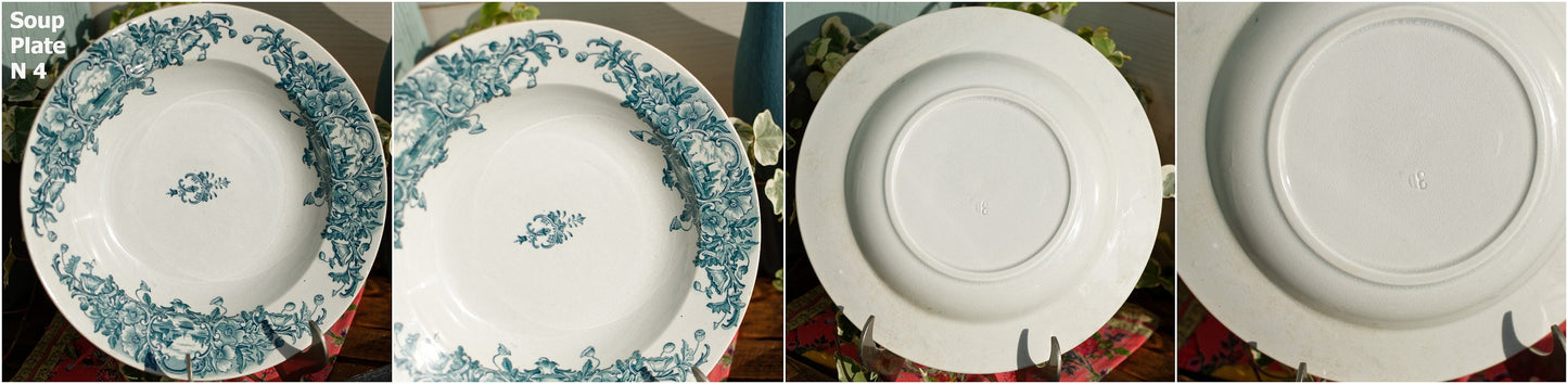 French Ironstone Blue Transferware Marine FT (Fenal Theophile) Badonviller France Terre de Fer