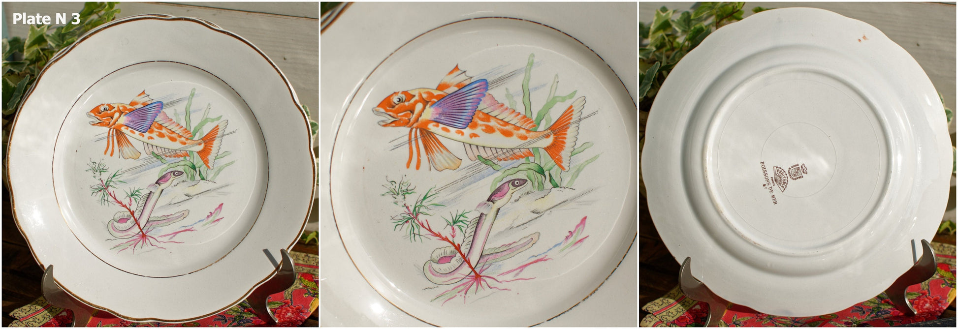 French Ironstone Fish Plate Sarreguemines & Digoin Veritable Opaque France Poisson de Mer Terre de Fer