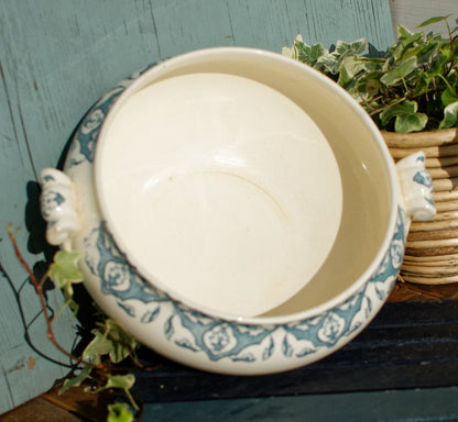 French Ironstone Blue Transferware Soup Tureen Soupiere LONGWY RHODES Terre de Fer