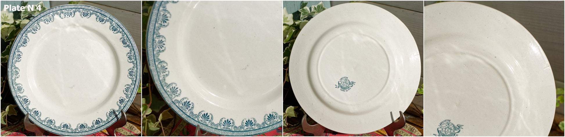 French Ironstone Blue Transferware Dinner Plate Lafayette SALINS S.F.N.G.R. Terre de Fer