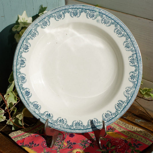 French Ironstone Blue Transferware Soup Plate Lafayette SALINS S.F.N.G.R. Terre de Fer