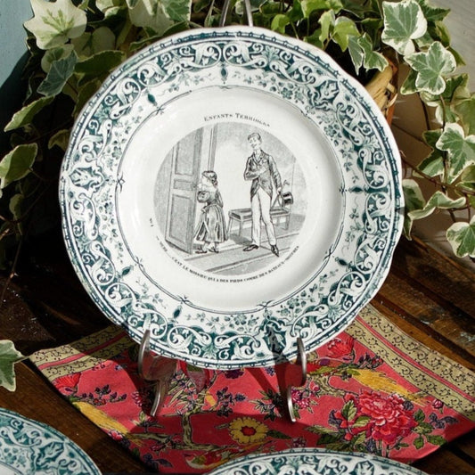 French Ironstone Talking Plate Enfants Terrible L.M & Cie - DEPOSE ~ CREIL et MONTEREAU Terre de Fer