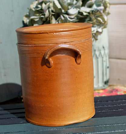 French Vintage Saloir Glazed Stoneware Sandstone Pot with Lid Terre Cuite