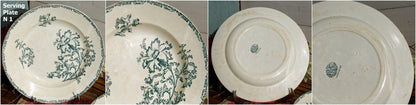 Années 1800 ~ « DATURA » JULES VIEILLARD, Bordeaux ~ Français Antique Ironstone Green Transferware Soup Plate ~ Terre de Fer