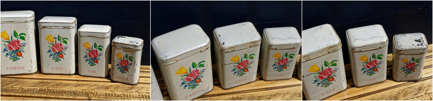 French Antique Aluminum Storage Nesting Canisters Spice Jars Sucre Farine Cafe The Poivre