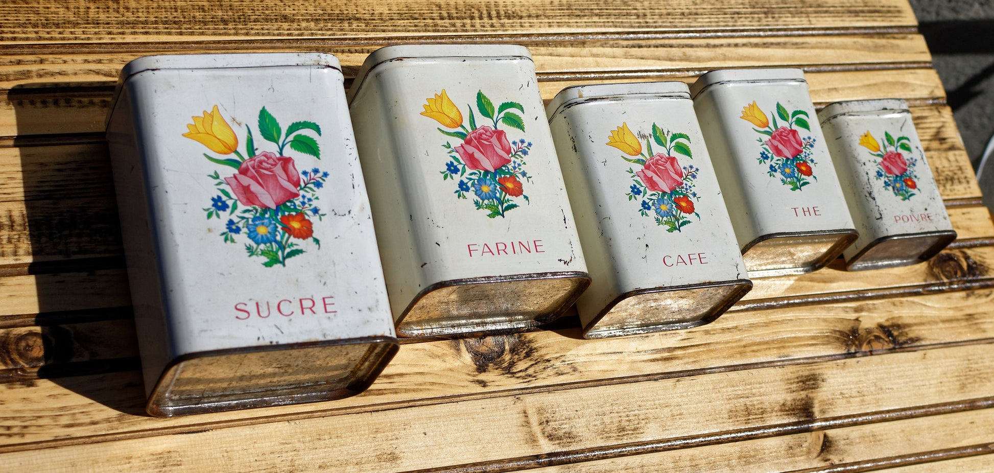 French Antique Aluminum Storage Nesting Canisters Spice Jars Sucre Farine Cafe The Poivre