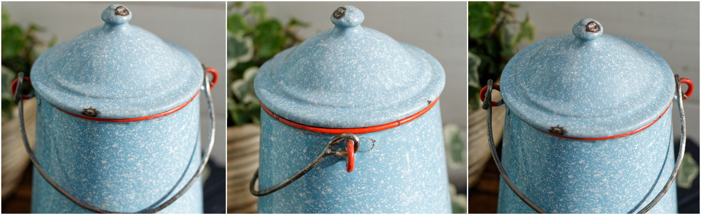 French Enamel Milk Pail Churn