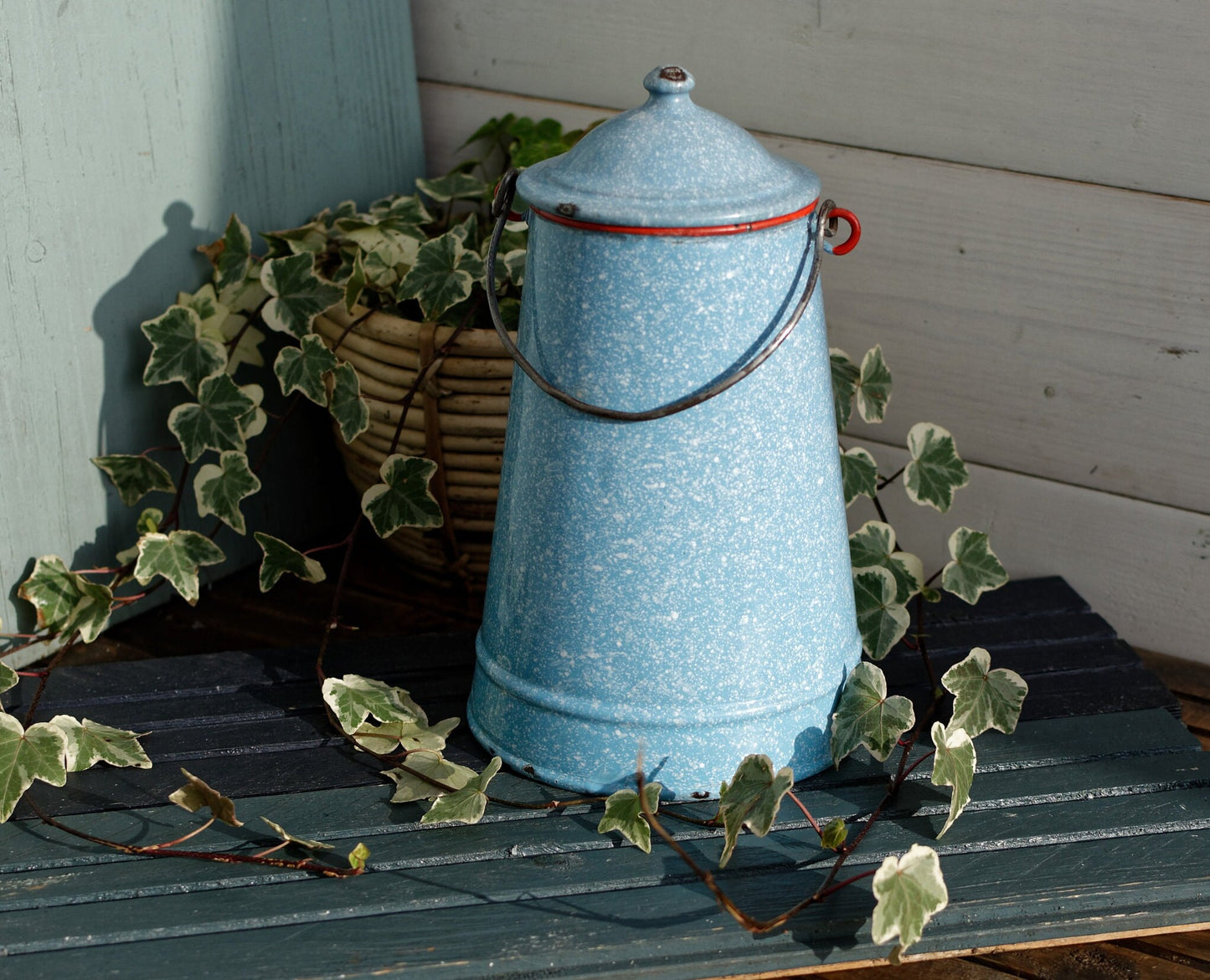 French Enamel Milk Pail Churn