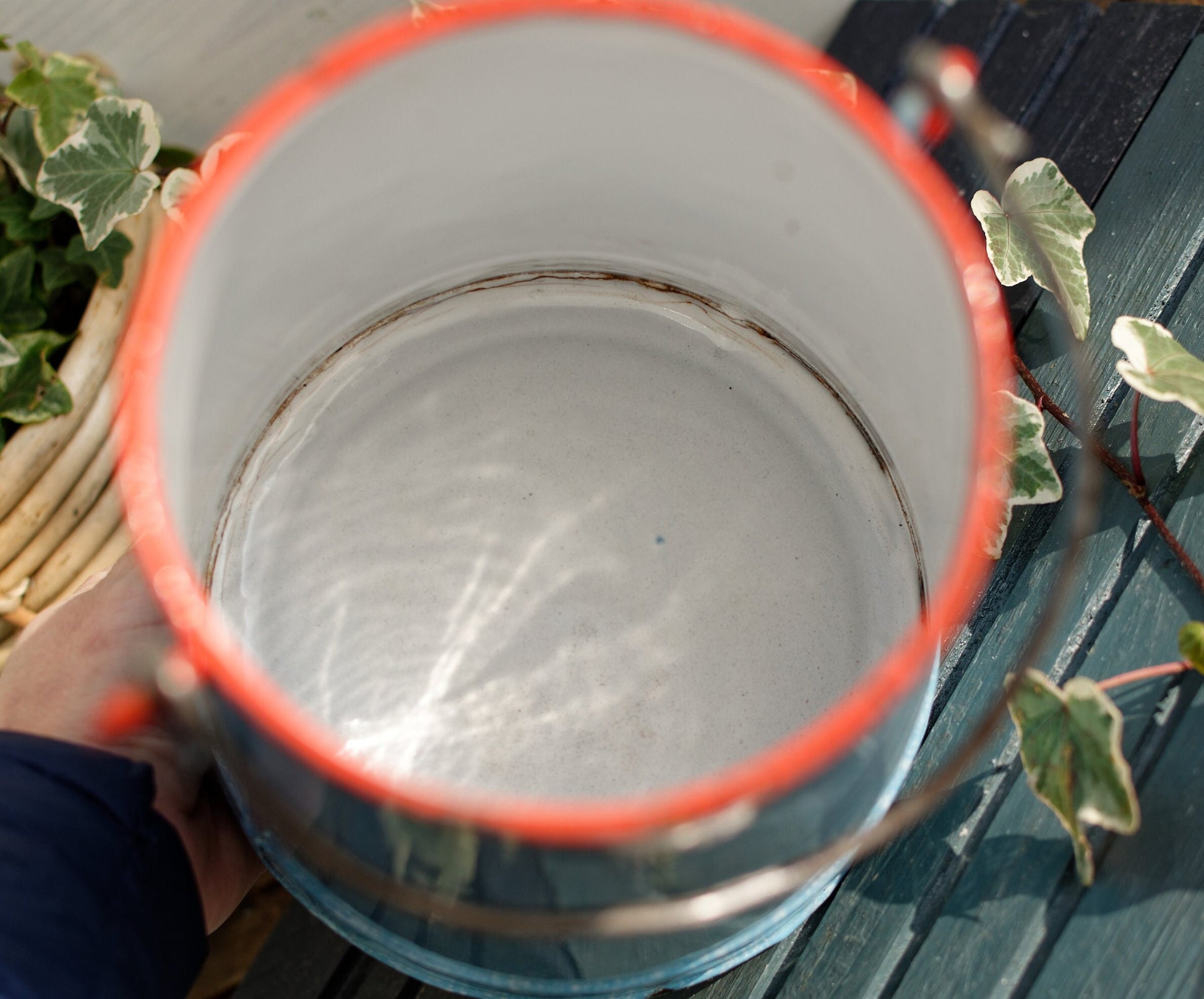 French Enamel Milk Pail Churn