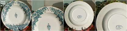 French Ironstone Blue Transferware Marine FT (Fenal Theophile) Badonviller France Terre de Fer