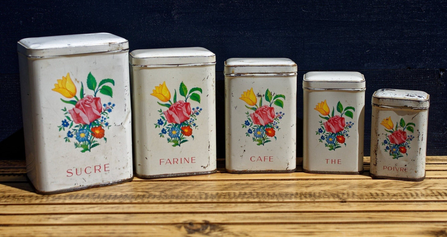 French Antique Aluminum Storage Nesting Canisters Spice Jars Sucre Farine Cafe The Poivre