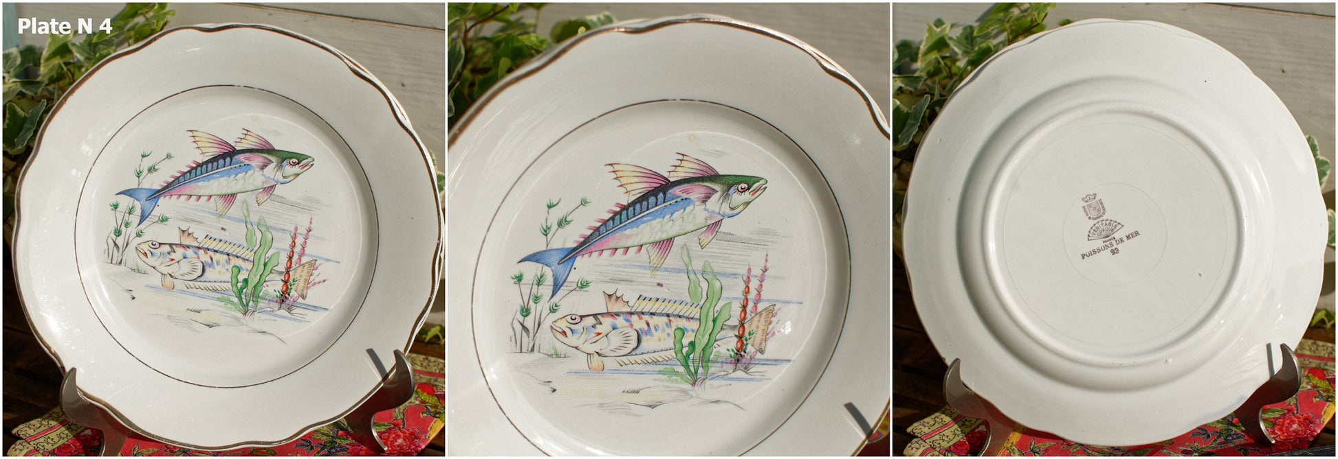 French Ironstone Fish Plate Sarreguemines & Digoin Veritable Opaque France Poisson de Mer Terre de Fer