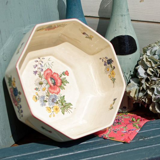 French German Ironstone Floral Serving Piece OLD ABBEY WARE Fleurs Des Champs V & B.M SAAR Basin 1584 Villeroy & Boch Terre de Fer