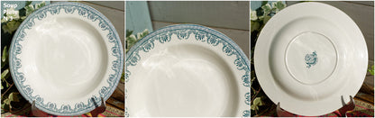 French Ironstone Blue Transferware Soup Plate Lafayette SALINS S.F.N.G.R. Terre de Fer