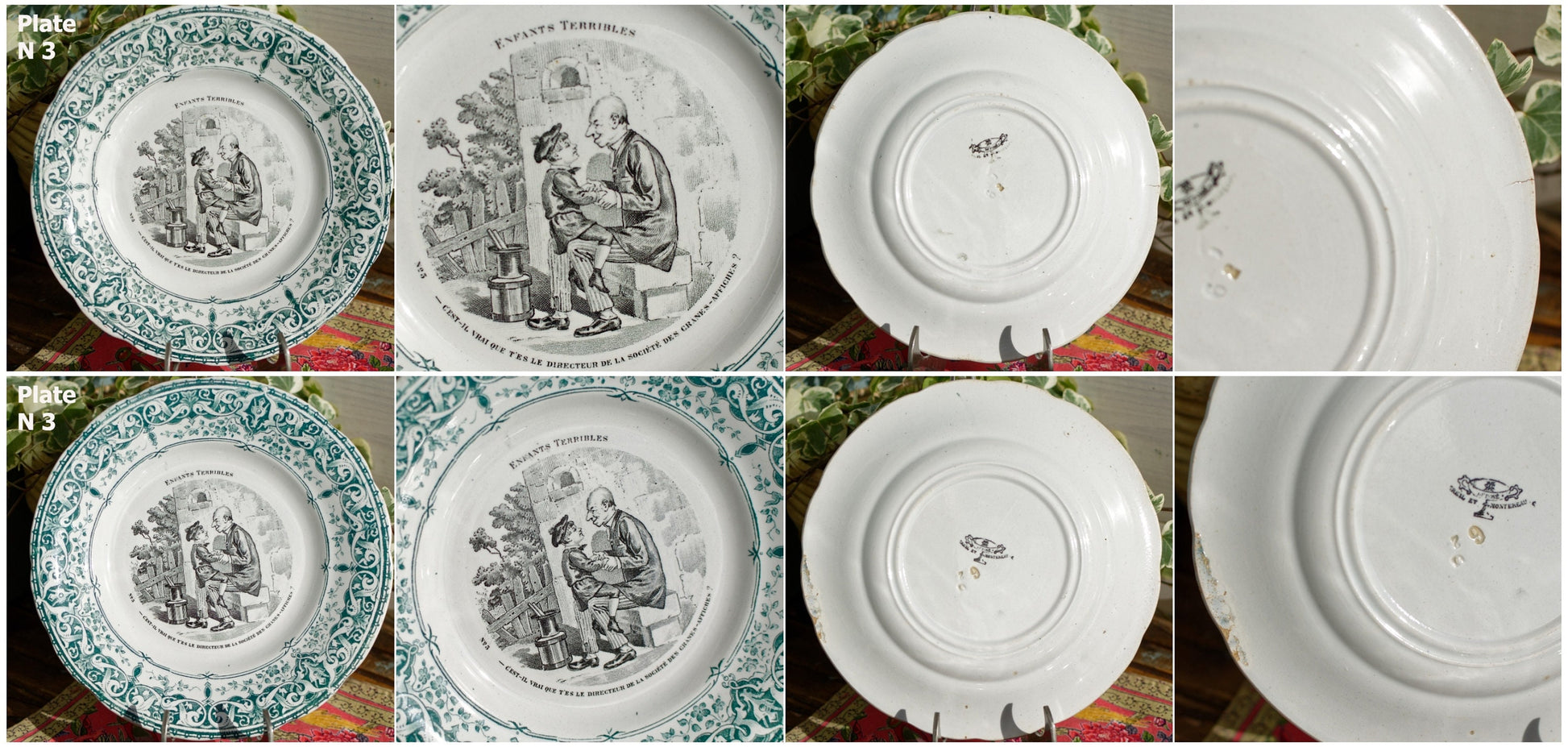 French Ironstone Talking Plate Enfants Terrible L.M & Cie - DEPOSE ~ CREIL et MONTEREAU Terre de Fer