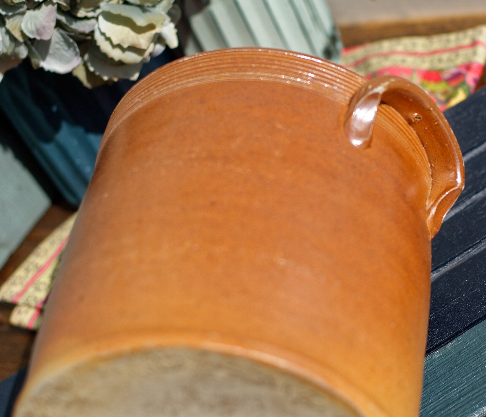 French Vintage Saloir Glazed Stoneware Sandstone Pot with Lid Terre Cuite