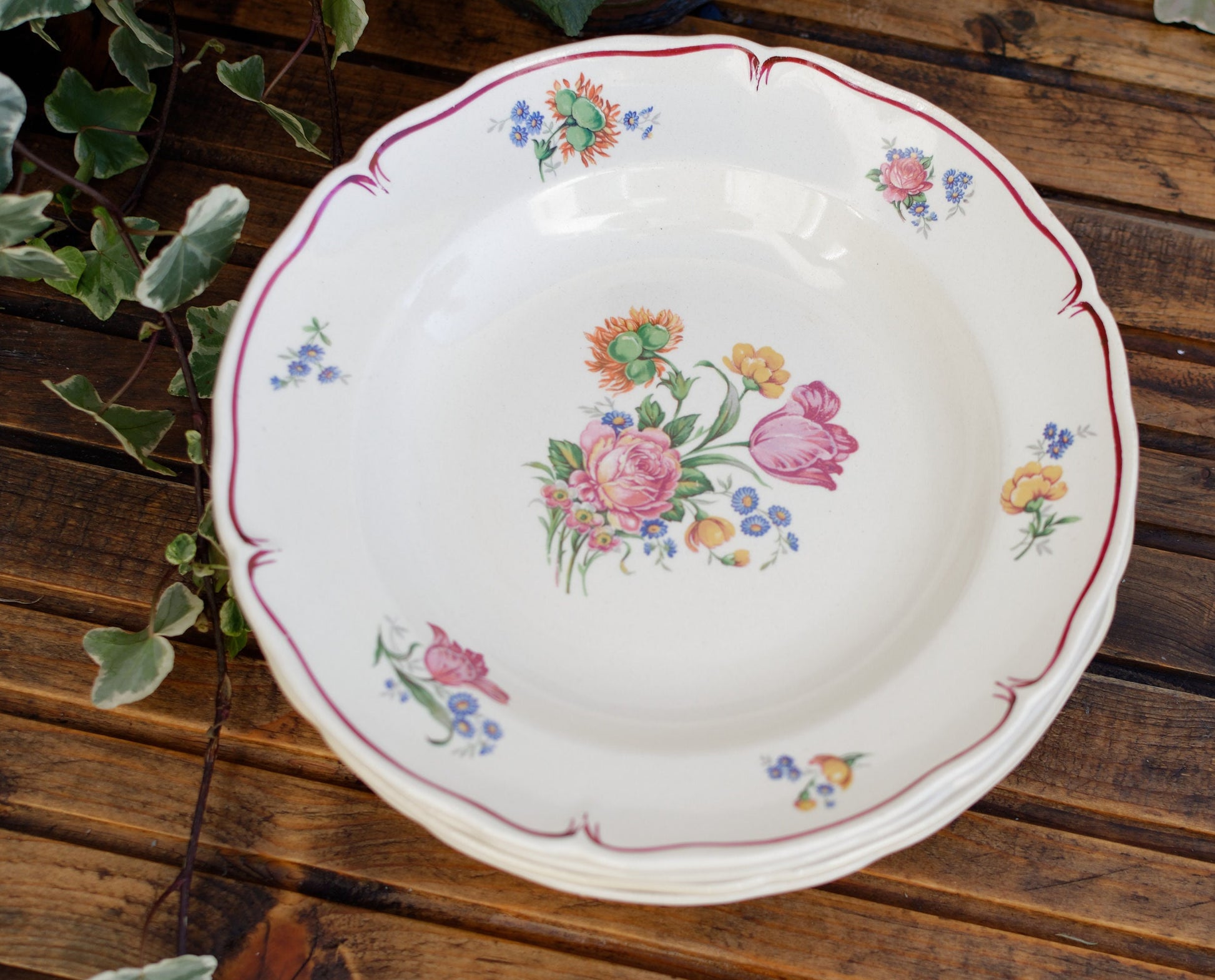 French Ironstone Floral Plate Poitou Moulin des Loups Hamage Terre de Fer