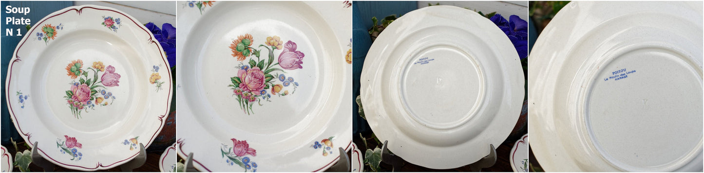 French Ironstone Floral Plate Poitou Moulin des Loups Hamage Terre de Fer