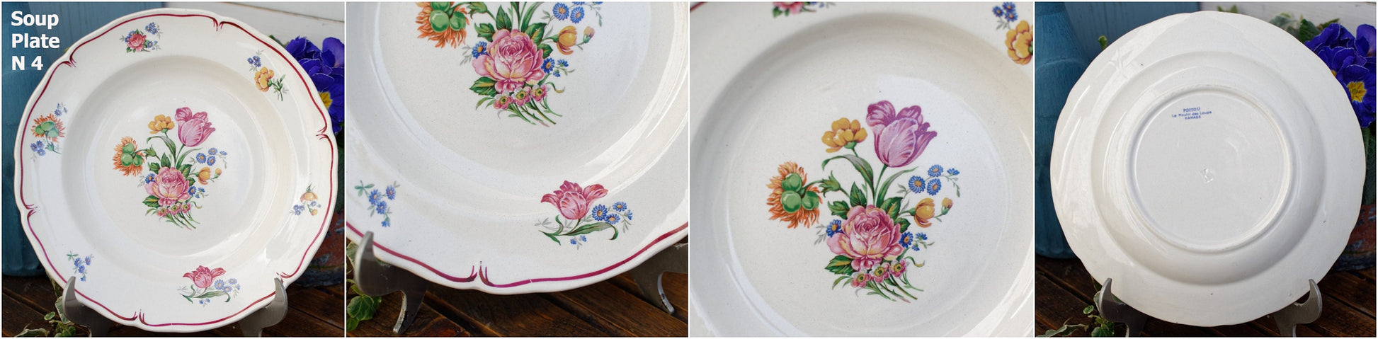 French Ironstone Floral Plate Poitou Moulin des Loups Hamage Terre de Fer