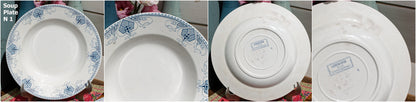 French Ironstone Blue Transferware Soup Plate GERMAINE France Sarreguemines U&C Terre de Fer